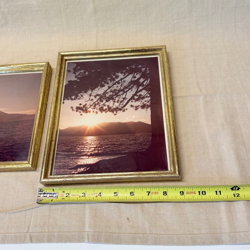 Vintage Framed‎ Sunset Photography Pair Gold Tone Frames Wall Decor 1980s - Picture 6 of 11